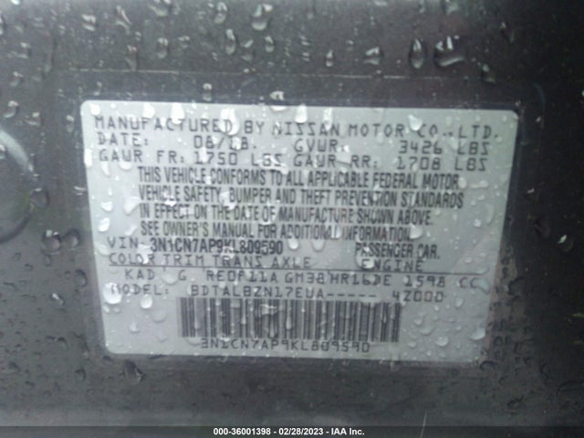 2019 Nissan Versa, VIN: 3N1CN7AP9KL809590