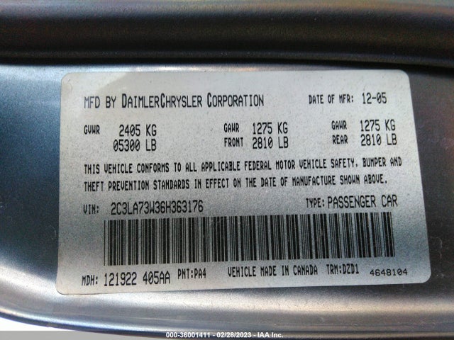 Aukcja sprzedaży 2006 Chrysler 300 C Srt8, vin: 2C3LA73W36H363176, numer aukcji: 36001411