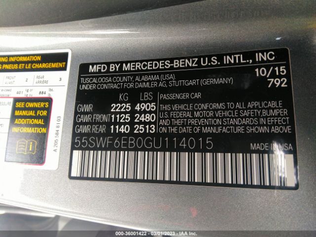 55SWF6EB0GU114015 Mercedes-Benz C-class C 450 Amg