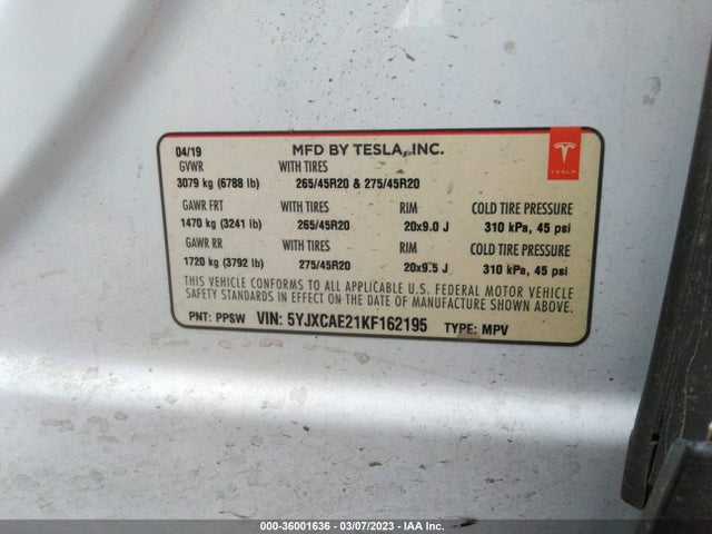 Tesla MODEL X 2019 5YJXCAE21KF162195 Image 9