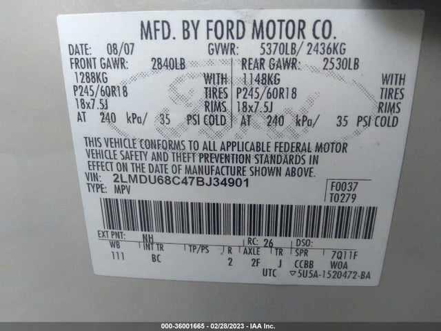 Lincoln MKX 2007 2LMDU68C47BJ34901 Image 9