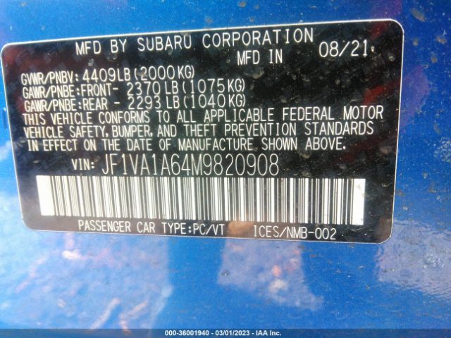 JF1VA1A64M9820908 Subaru WRX