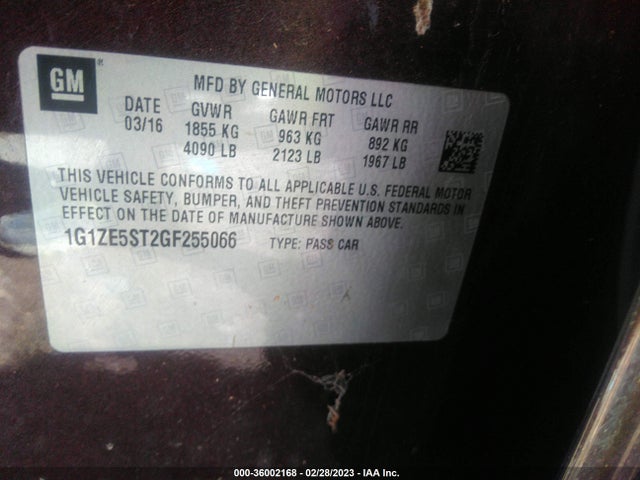 2016 CHEVROLET MALIBU LT VIN: 1G1ZE5ST2GF255066