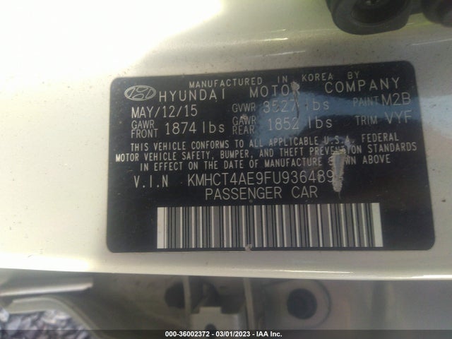2015 HYUNDAI ACCENT GLS VIN: KMHCT4AE9FU936489