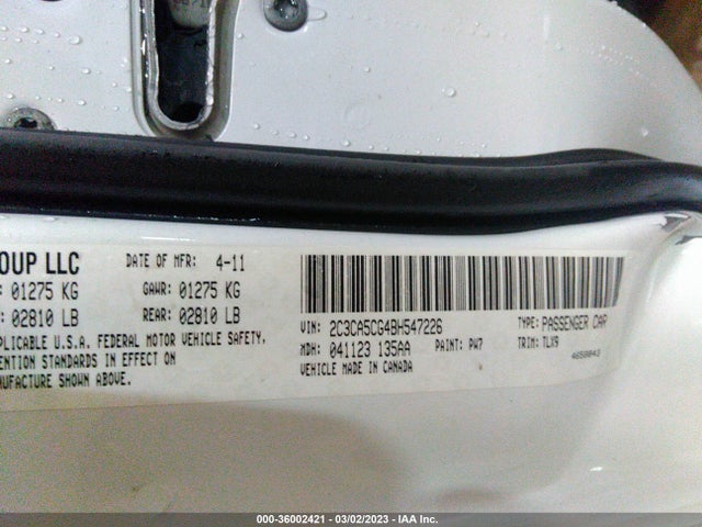 2011 CHRYSLER 300 LIMITED VIN: 2C3CA5CG4BH547226