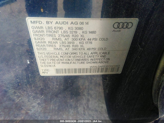 2015 Audi Q7, VIN: WA1LGAFE3FD001303