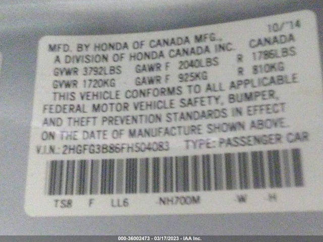 Honda Civic Coupe Ex 2015 2HGFG3B86FH504083 Image 9