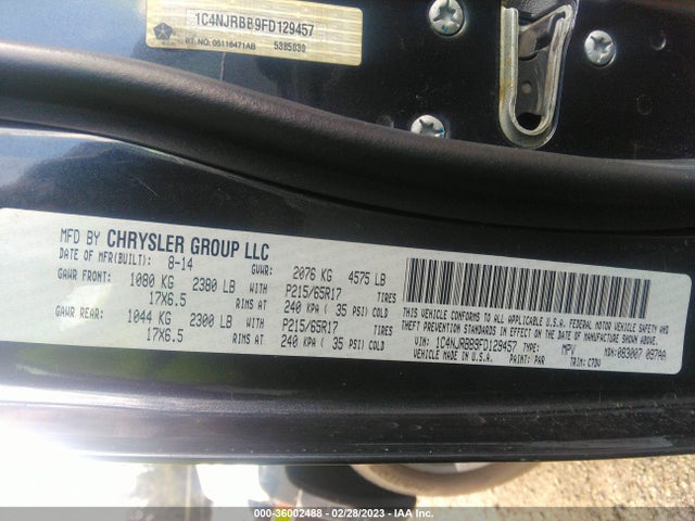 2015 JEEP PATRIOT SPORT VIN: 1C4NJRBB9FD129457
