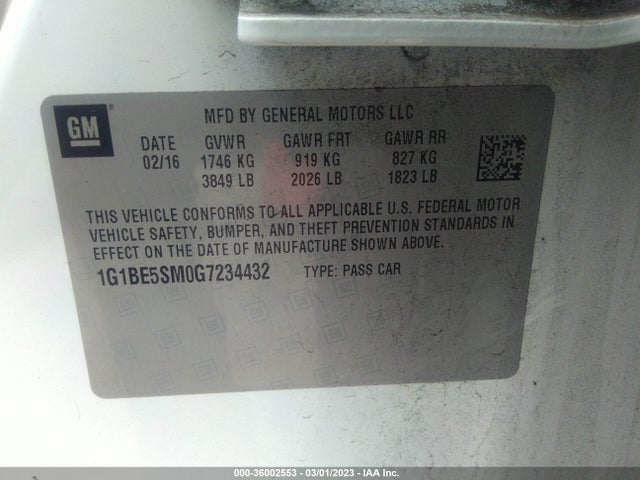 Chevrolet CRUZE LT 2016 1G1BE5SM0G7234432 Image 9