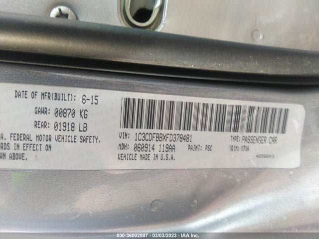 Dodge DART SXT 2015 1C3CDFBBXFD378481 Image 9