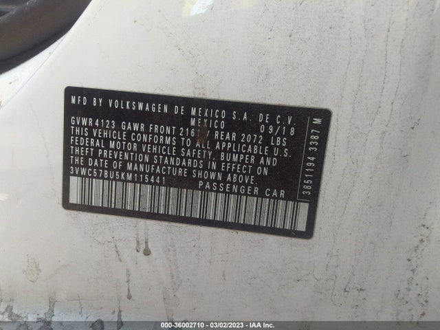 3VWC57BU5KM115441 Volkswagen Jetta S/se/r-line