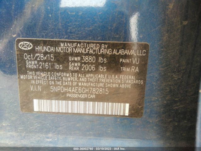 Hyundai ELANTRA SE 2016 5NPDH4AE6GH782815 Image 10