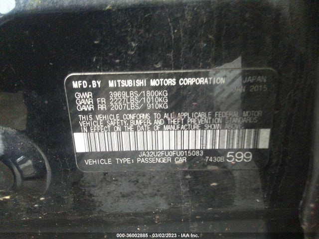 2015 Mitsubishi Lancer, VIN: JA32U2FU0FU015083