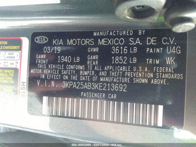 3KPA25AB3KE213692 KIA Rio 5-door S