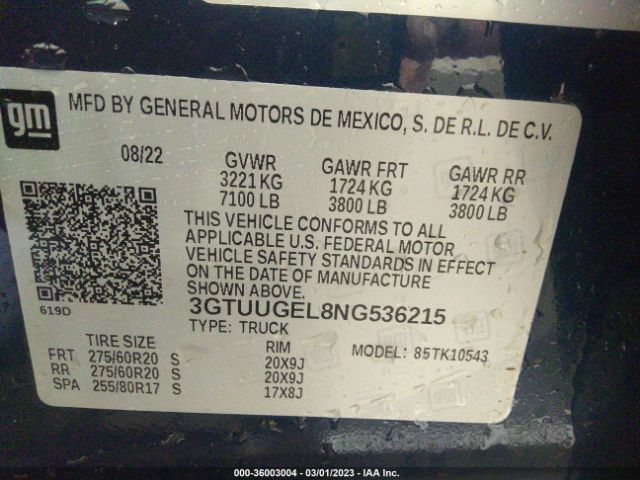 3GTUUGEL8NG536215 GMC Sierra 1500 Denali