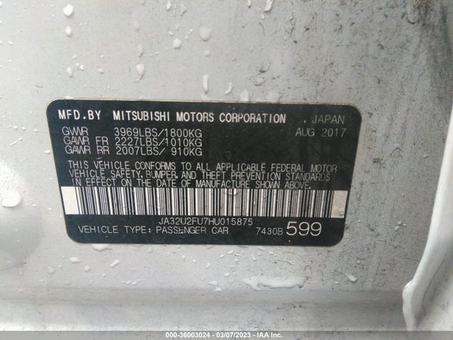 JA32U2FU7HU015875 Mitsubishi Lancer