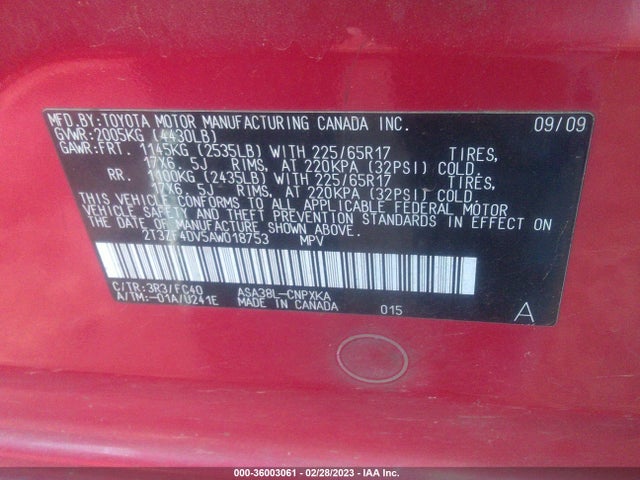 2010 TOYOTA RAV4 VIN: 2T3ZF4DV5AW018753