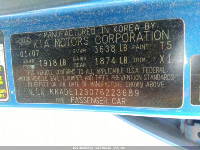 KNADE123076223689 KIA Rio Sx