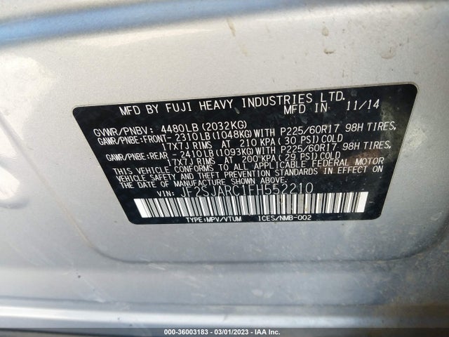 2015 SUBARU FORESTER 2.5I LIMITED VIN: JF2SJARC1FH552210