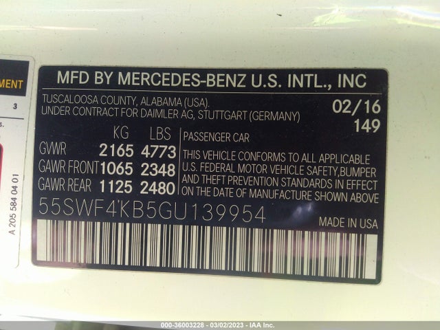 55SWF4KB5GU139954 Mercedes-Benz C-class C 300