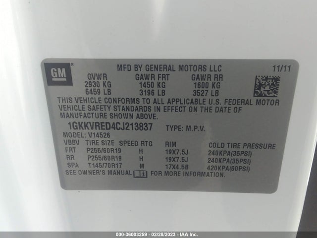 2012 GMC ACADIA SLT1 VIN: 1GKKVRED4CJ213837