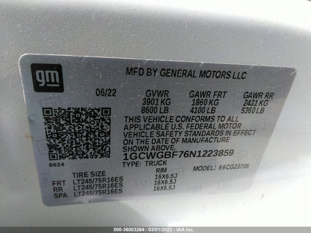 Chevrolet EXPRESS CARGO VAN 2022 1GCWGBF76N1223859 Image 9