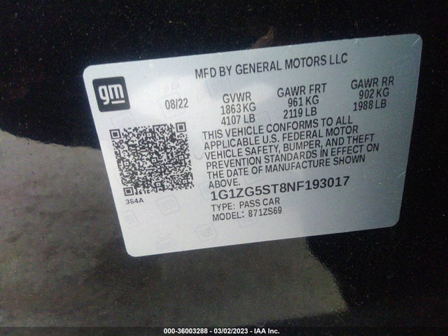 Chevrolet MALIBU RS 2022 1G1ZG5ST8NF193017 Image 9