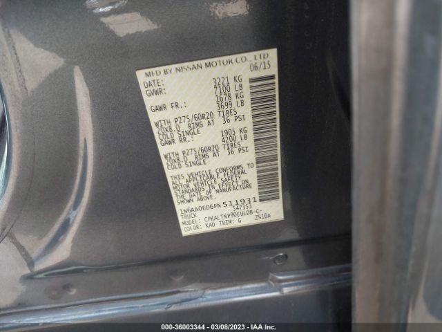 1N6AA0ED6FN511931 Nissan TITAN SV