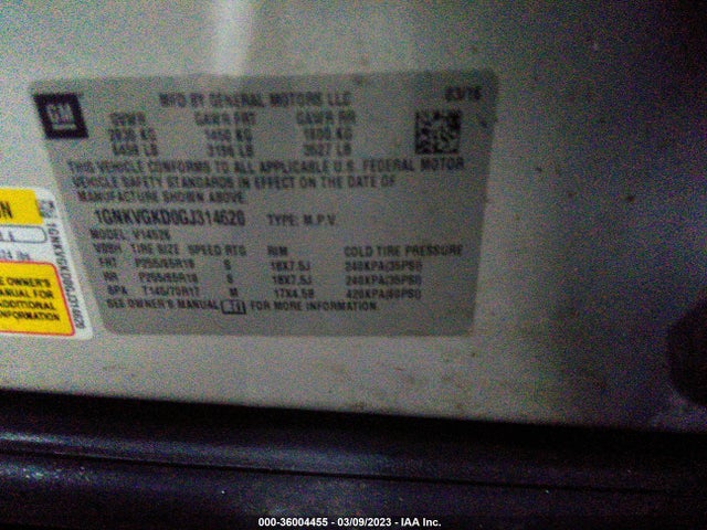 Chevrolet Traverse Lt 2016 1GNKVGKD0GJ314620 Image 9