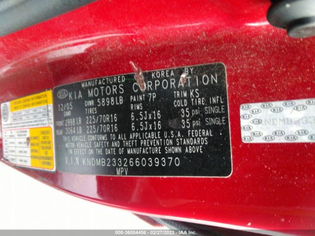 KNDMB233266039370 KIA Sedona Lx/ex