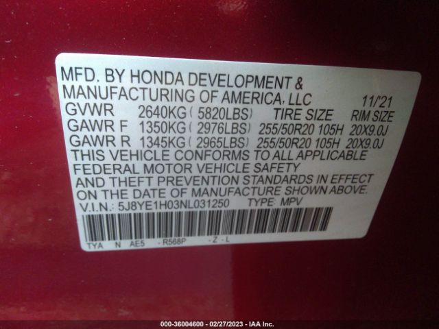 5J8YE1H03NL031250 Acura Mdx W/a-spec Package