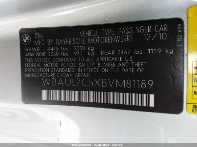 WBAUL7C5XBVM81189 BMW 1 Series 128i