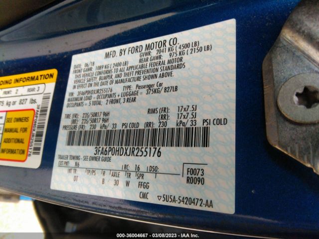 3FA6P0HDXJR255176 Ford FUSION SE