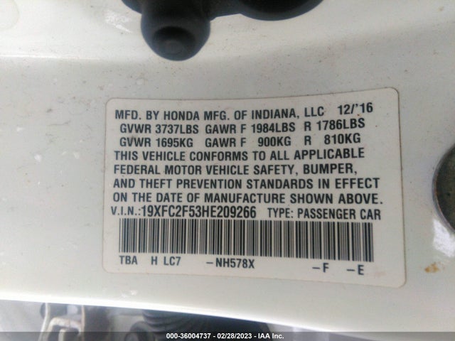 Honda Civic Sedan Lx 2017 19XFC2F53HE209266 Image 9