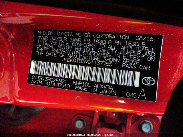 2016 Toyota Prius, VIN: JTDKDTB39G1137755