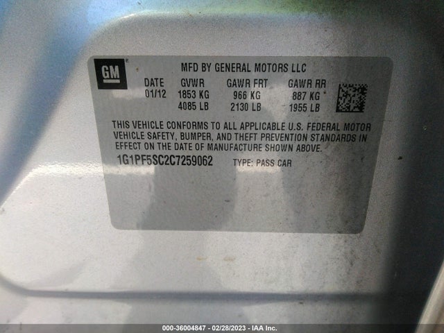 Chevrolet Cruze Lt W/1lt 2012 1G1PF5SC2C7259062 Image 9
