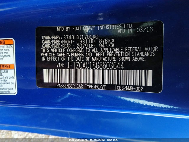 2016 Subaru BRZ, VIN: JF1ZCAC18G8603644