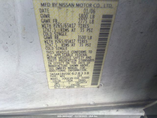 5N1AR18U56C628338 Nissan Pathfinder Le