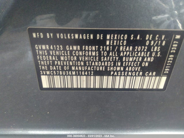 3VWC57BU3KM116412 Volkswagen Jetta S/se/r-line
