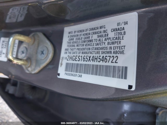 2004 HONDA CIVIC LX VIN: 2HGES165X4H546722