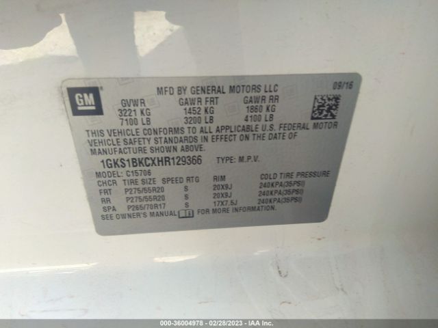 1GKS1BKCXHR129366 GMC YUKON SLT
