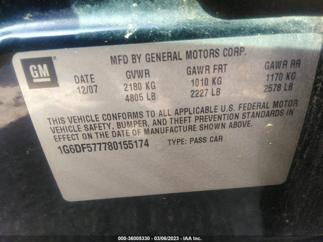 1G6DF577780155174 Cadillac Cts Rwd W/1sa