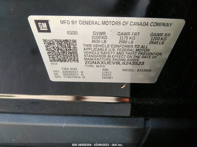 Chevrolet EQUINOX LT 2020 2GNAXUEV8L6243523 Image 9