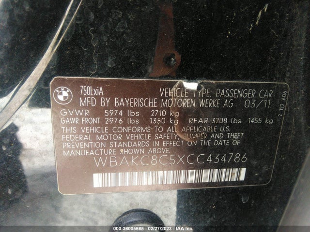 BMW 7 Series 750li Xdrive 2012 WBAKC8C5XCC434786 Image 10
