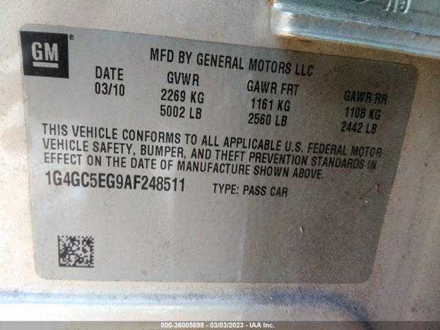 2010 BUICK LACROSSE CXL VIN: 1G4GC5EG9AF248511