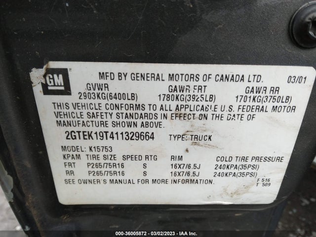 GMC Sierra 1500 Sle 2001 2GTEK19T411329664 Image 10