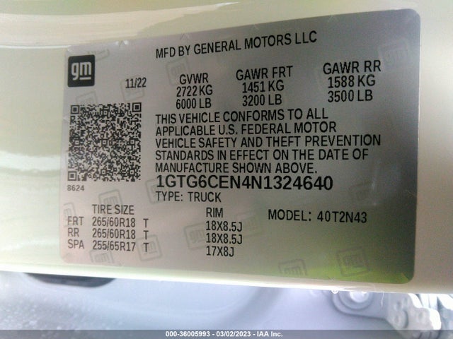 2022 GMC Canyon, VIN: 1GTG6CEN4N1324640