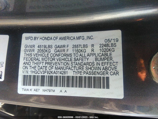 Honda ACCORD HYBRID 2019 1HGCV3F92KA014261 Image 9