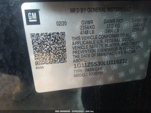 2020 Chevrolet Impala, VIN: 1G11Z5S30LU115332