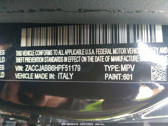 2017 JEEP RENEGADE LATITUDE VIN: ZACCJABB6HPF51179